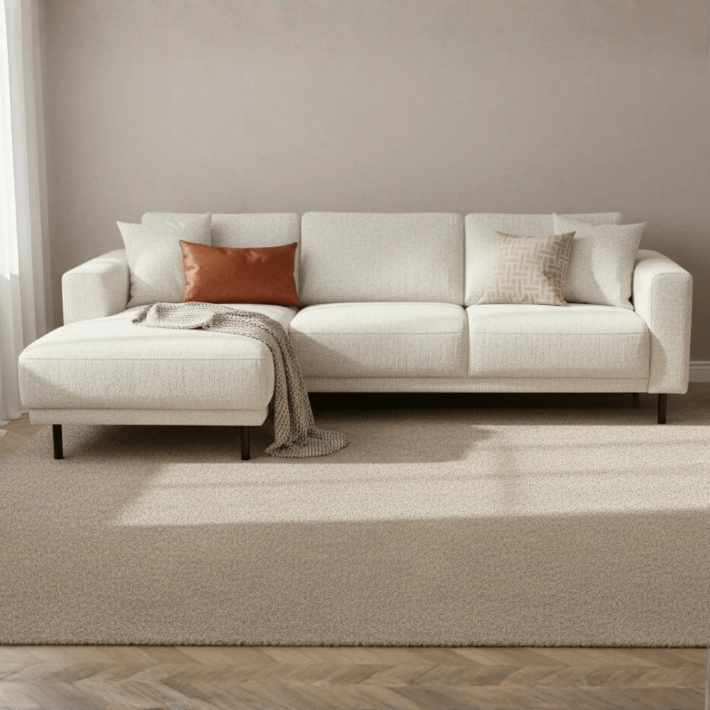 Canapé d'angle moderne à gauche en tissu beige Aniko avec chaise longue 238x142x78 cm