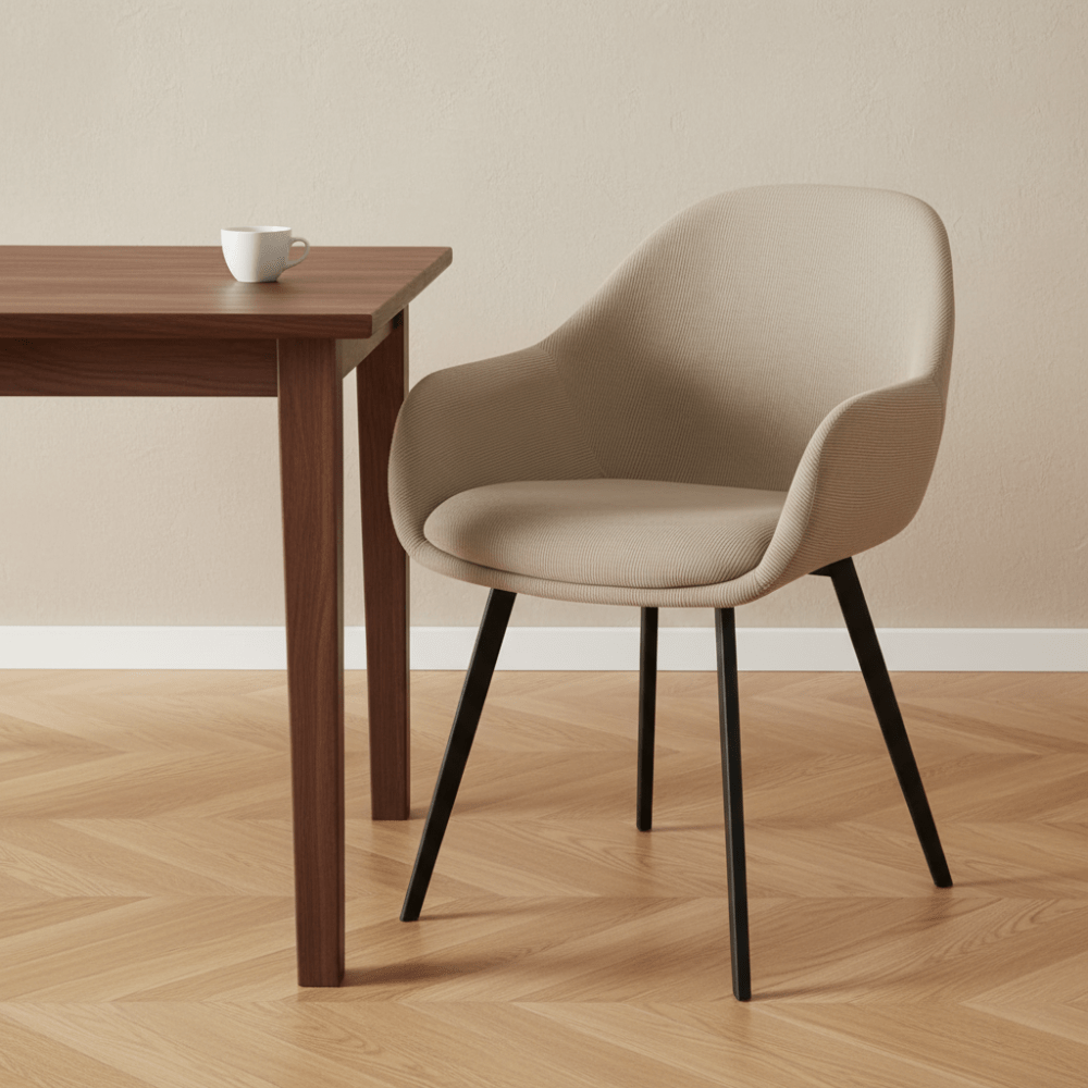 Chaise de salle à manger moderne Remy en velours taupe - Avec accoudoirs