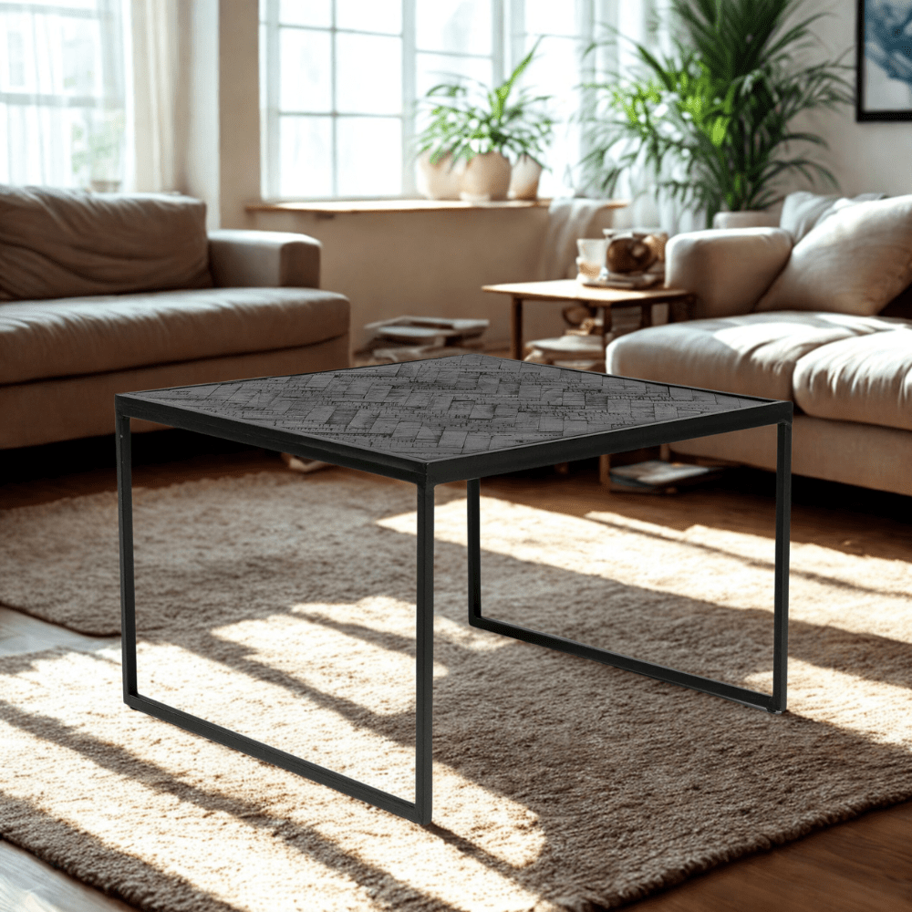 Bijzettafel Zwart Teakhout Vierkant Britt 60x60 cm