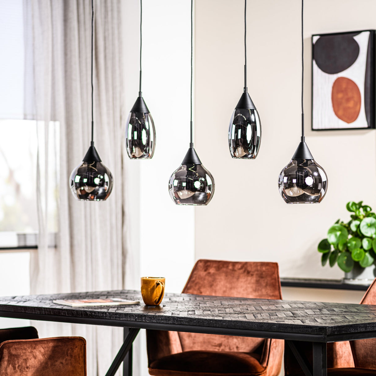 Suspension Kesi 5 lumières Verre Fumé