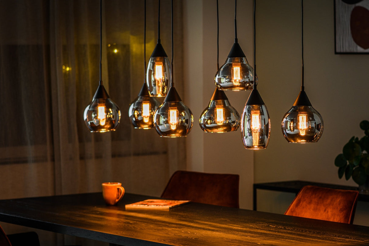 Suspension en verre Kesi 8 lumières en verre fumé