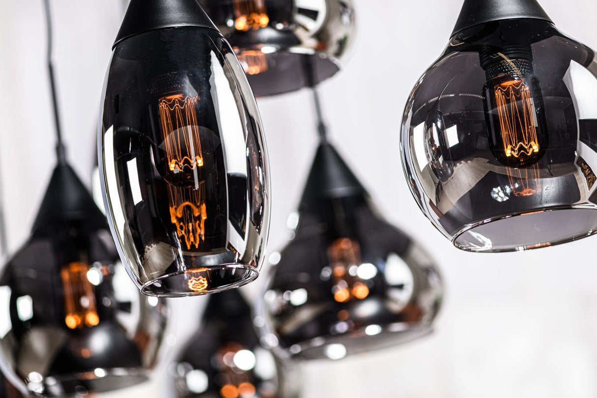 Suspension en verre Kesi 8 lumières en verre fumé