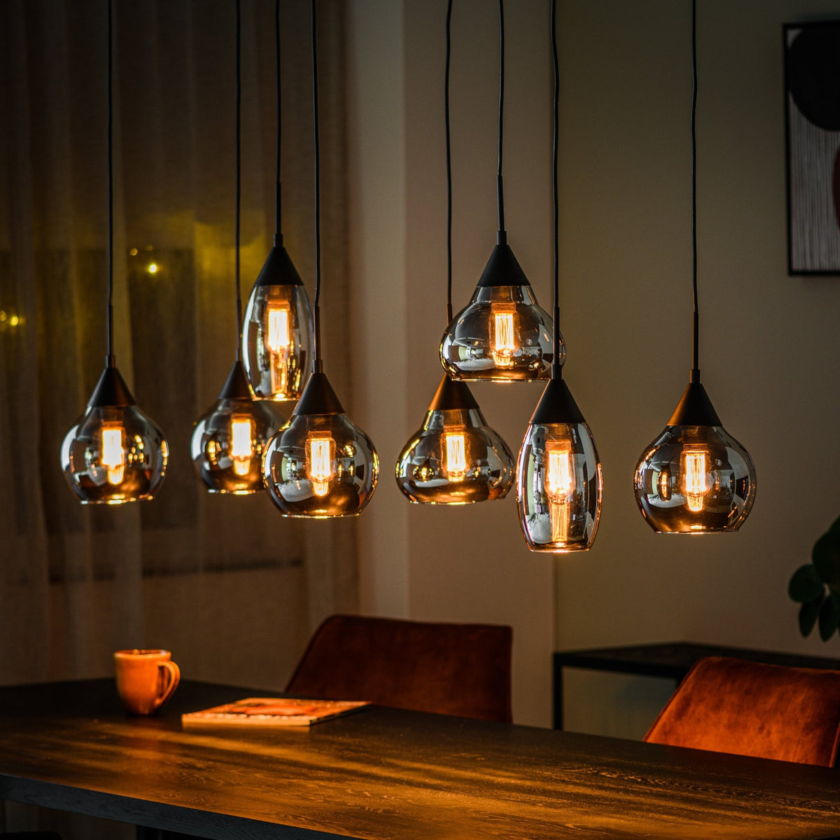 Suspension en verre Kesi 8 lumières en verre fumé