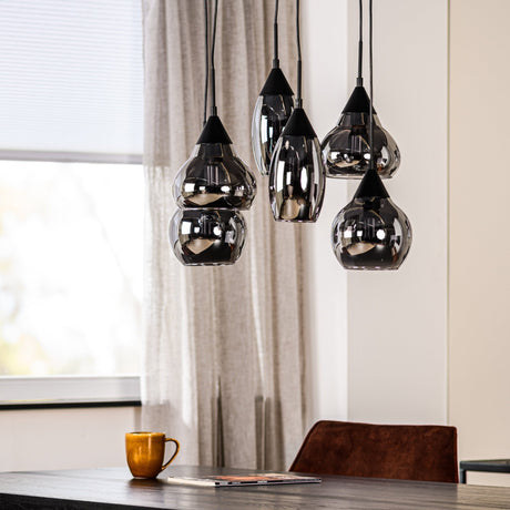 Suspension Kesi 6 lumières Échelonnée Verre Fumé