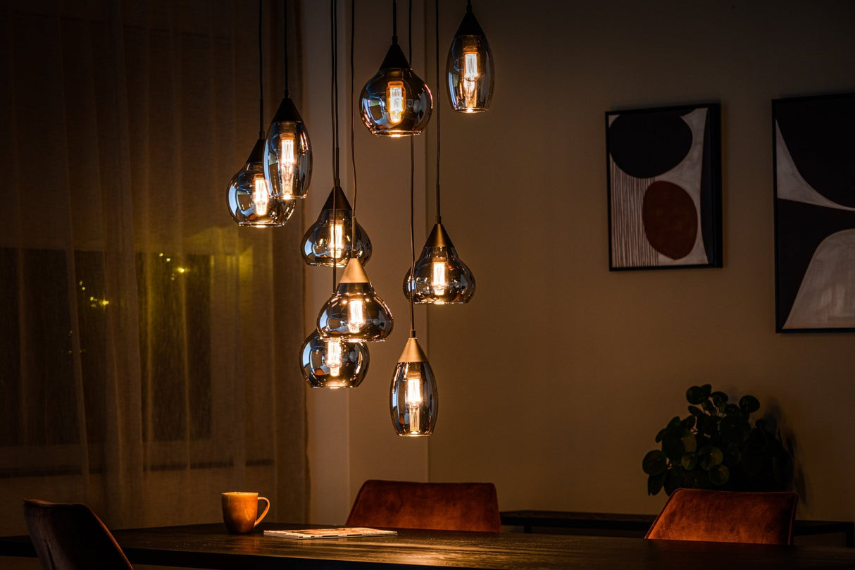 Suspension en verre fumé à 9 lumières Kesi