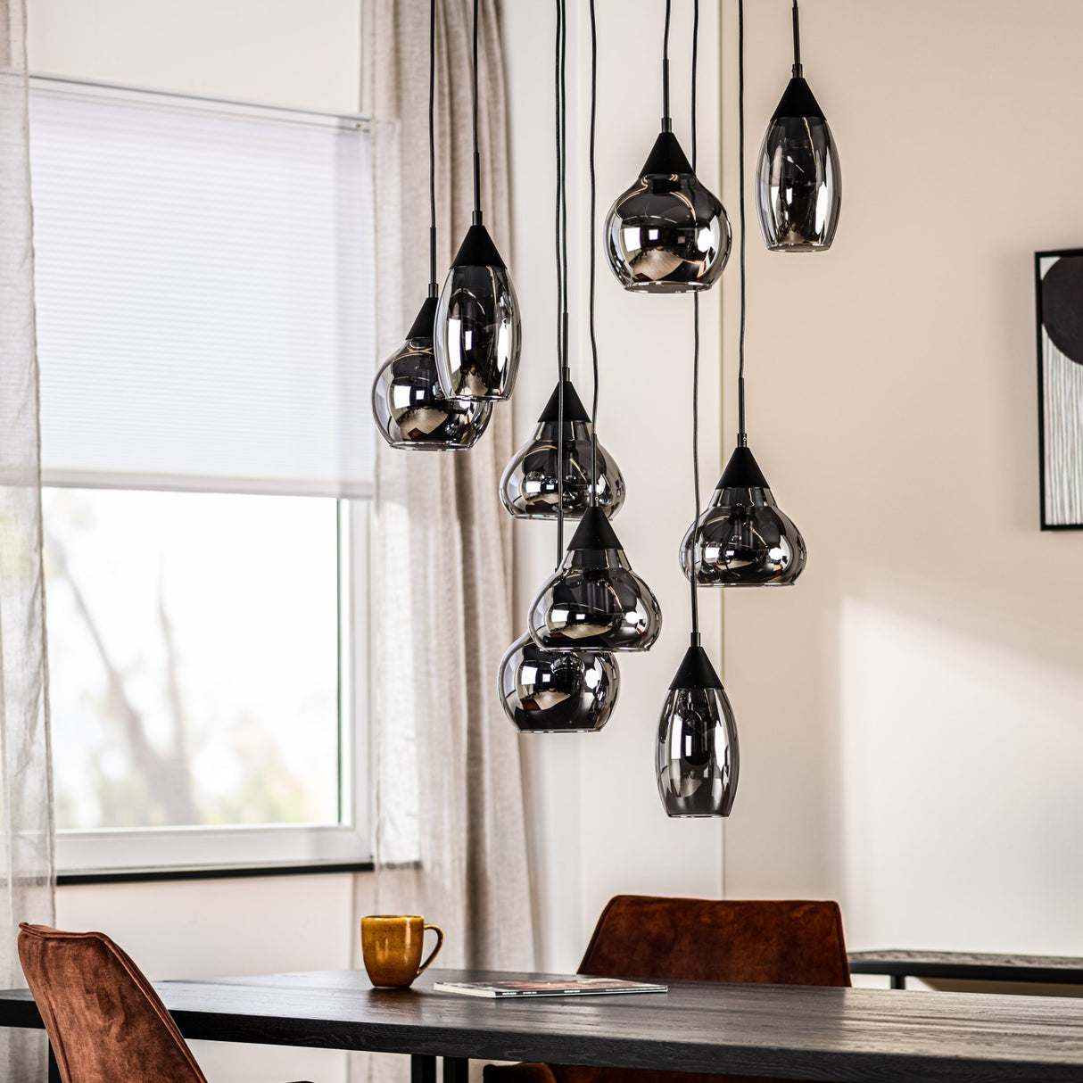 Suspension en verre fumé à 9 lumières Kesi