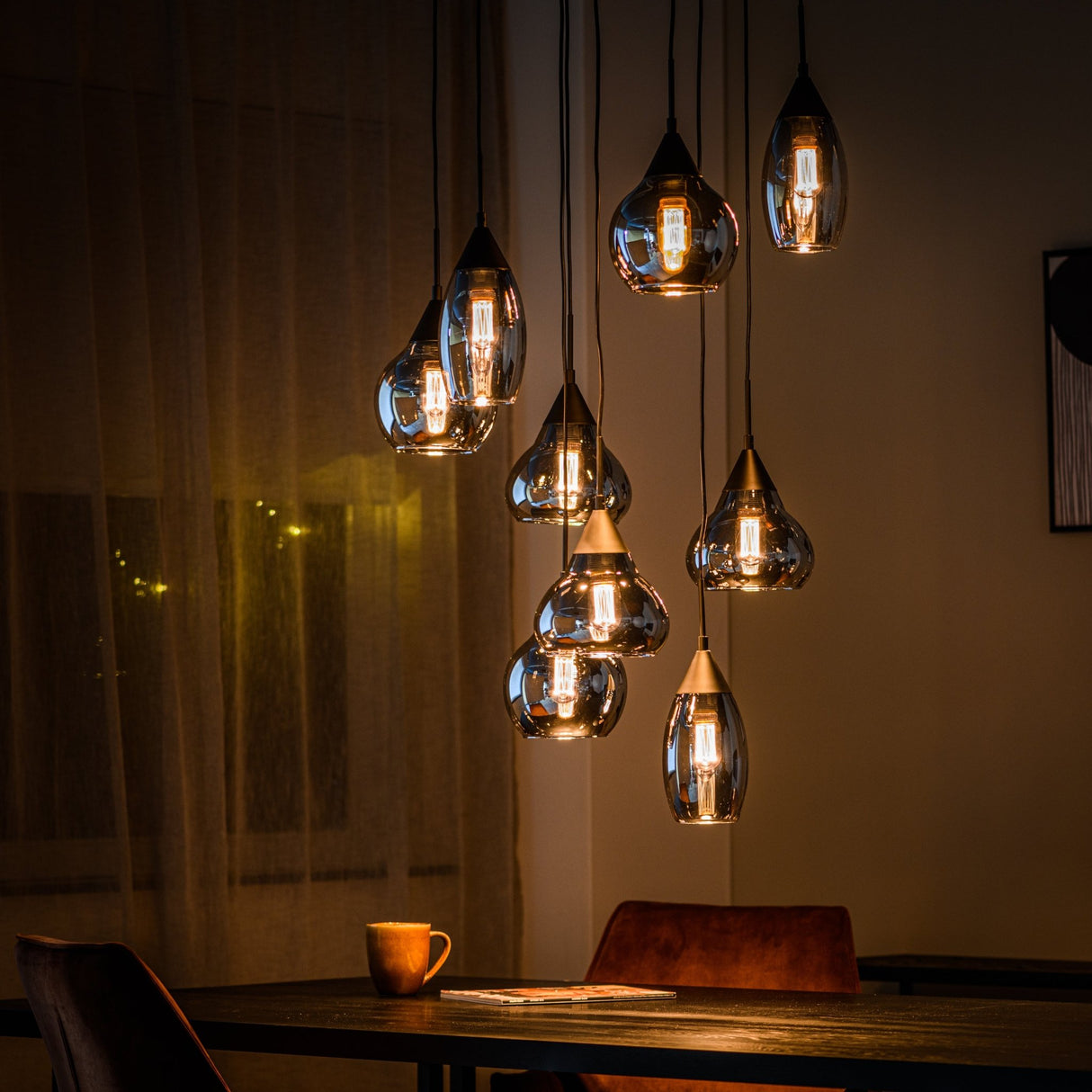 Suspension en verre fumé à 9 lumières Kesi