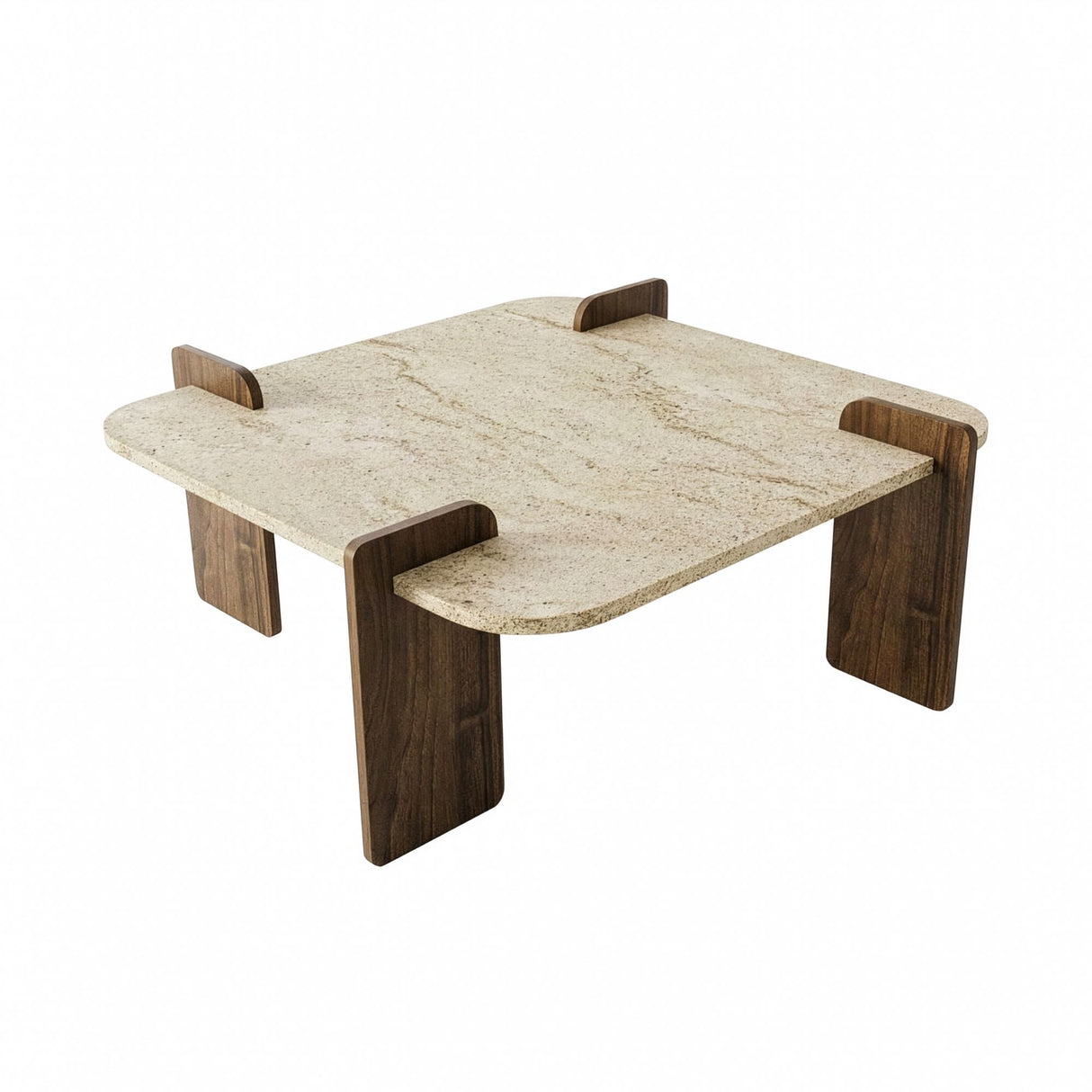 Afrolli table basse aspect travertin noyer 90x90 aspect travertin et noyer bois composite enduit mélaminé