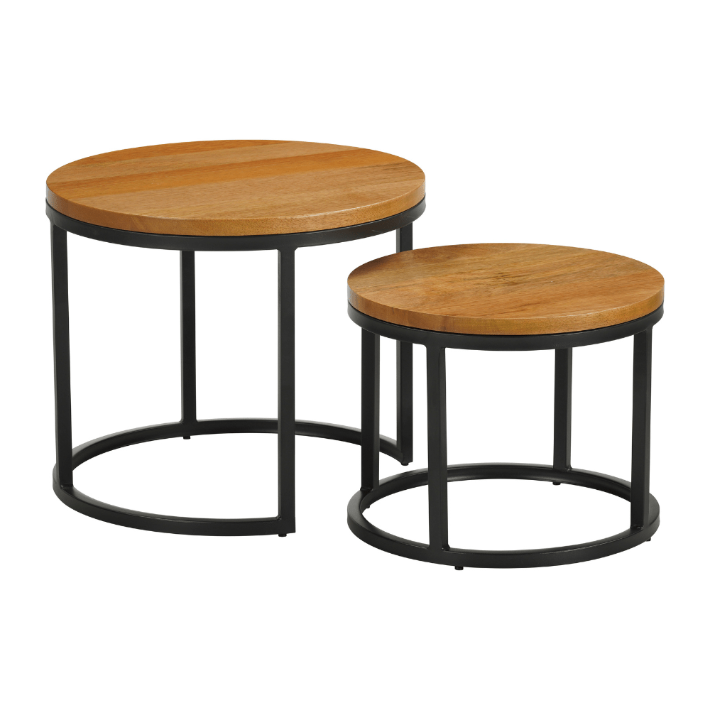 Tables basses-Lot de 2 tables basses rondes naturel Bois de manguier - industriel - Rosy-Dimehouse