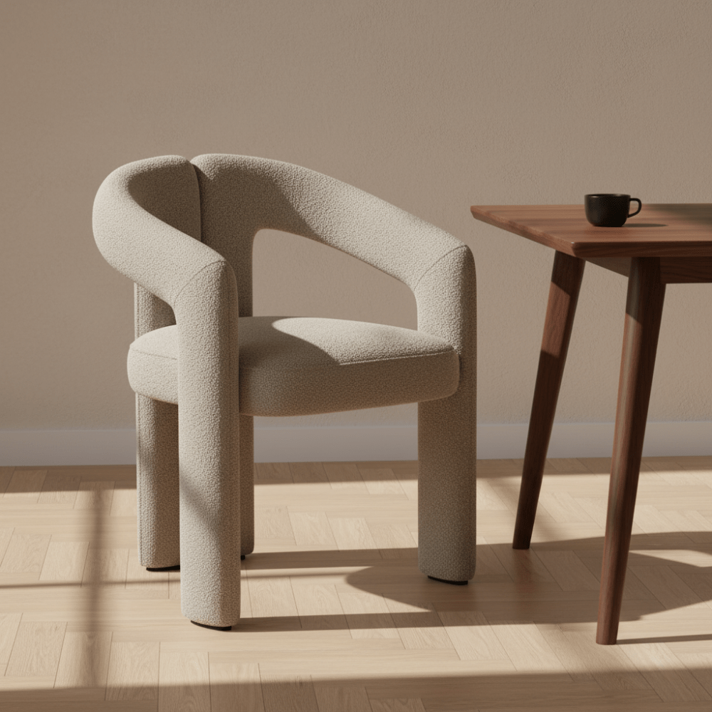 Chaise de salle à manger couleur sable Bouclé Maro - Tissu complet