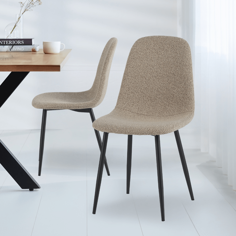 Ensemble de 4 chaises de salle à manger scandinaves en tissu bouclé Latte Swift - Sans accoudoirs