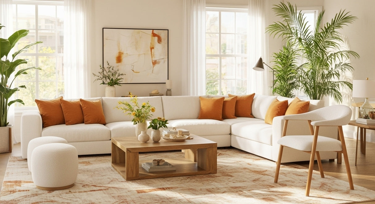 Chaise de salle à manger Japandi Ivoire Bouclé Suki - Cadre en Noyer - Avec Accoudoirs