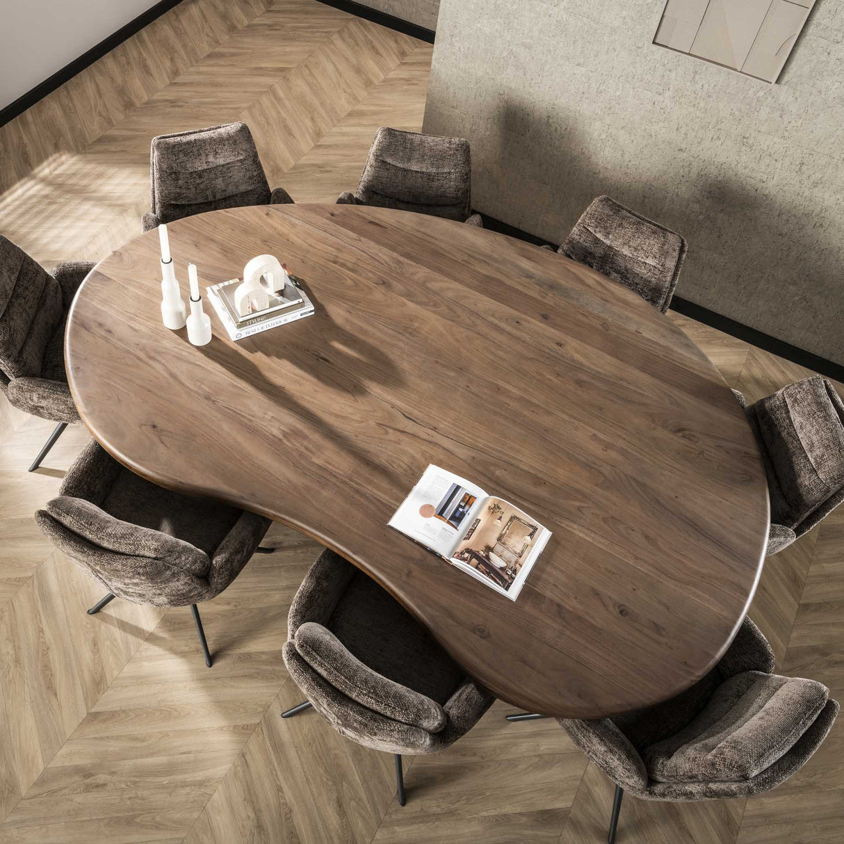 Table à manger organique Alo en bois d'acacia brun 240x160 cm