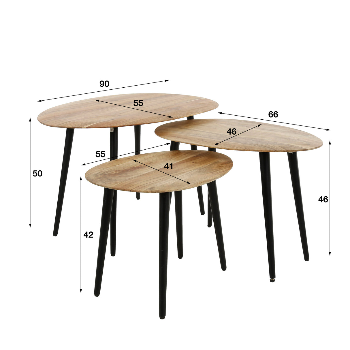 Table basse bio lot de 3 Loiza bois d'acacia naturel