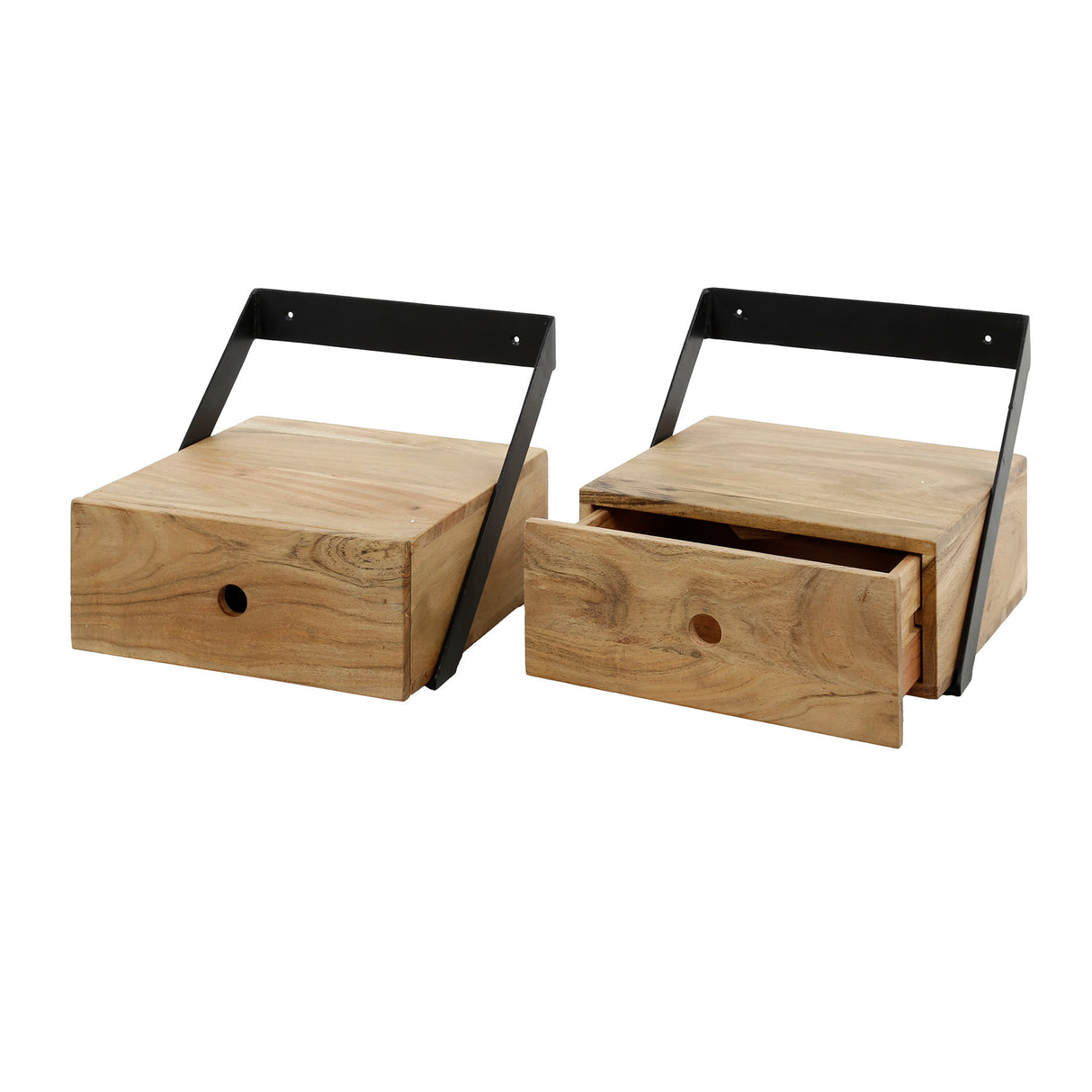 Ensemble de 2 tables de nuit Ceriel en bois d'acacia naturel avec tiroir