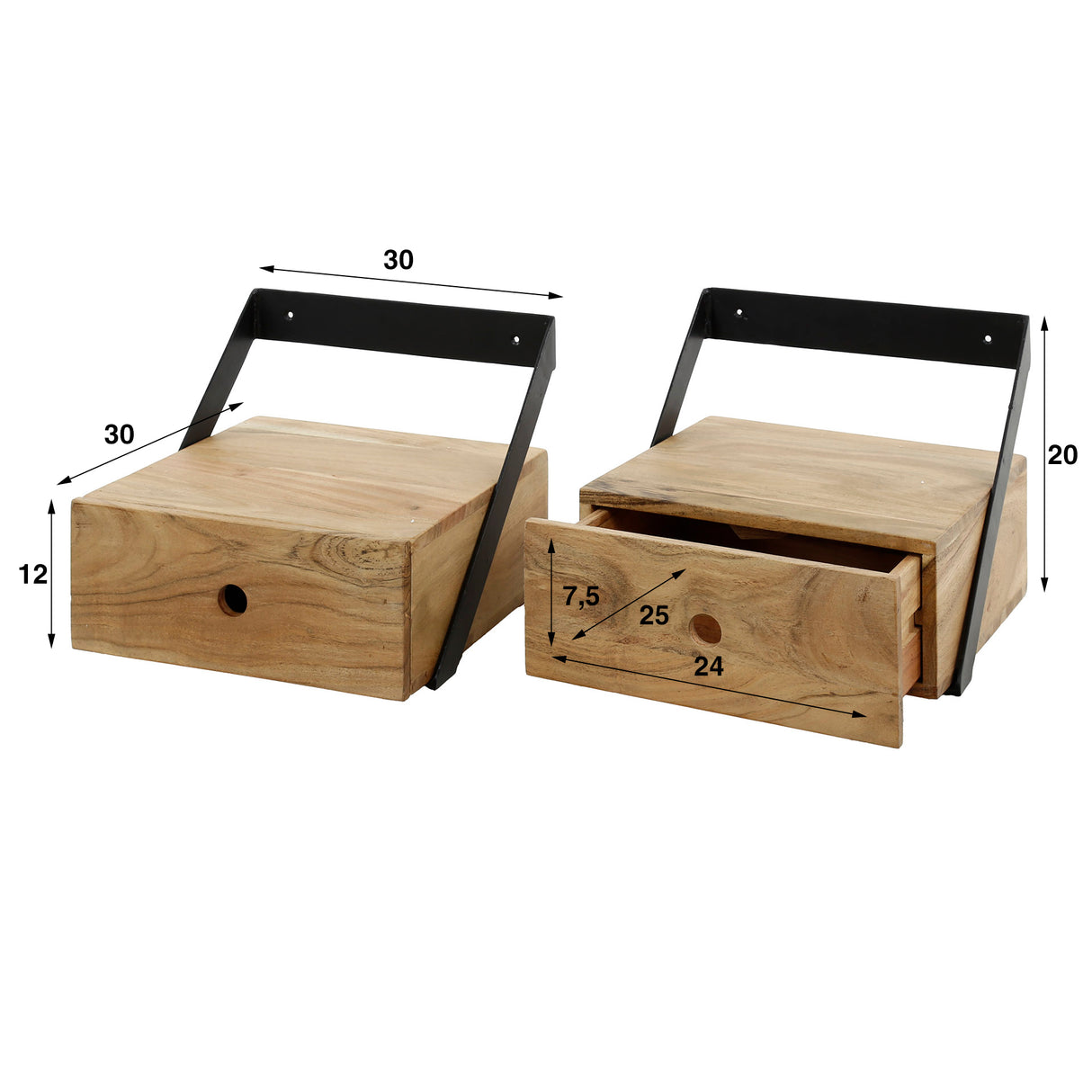 Ensemble de 2 tables de nuit Ceriel en bois d'acacia naturel avec tiroir