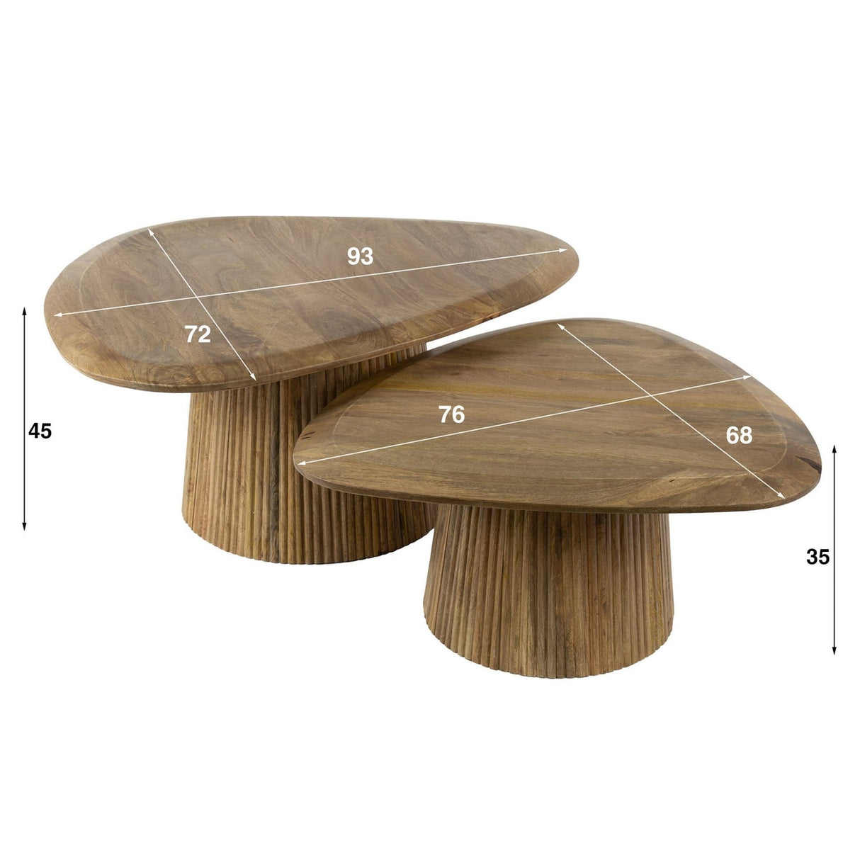 Ensemble de 2 tables basses en mango massif en forme de triangle Mango Cove
