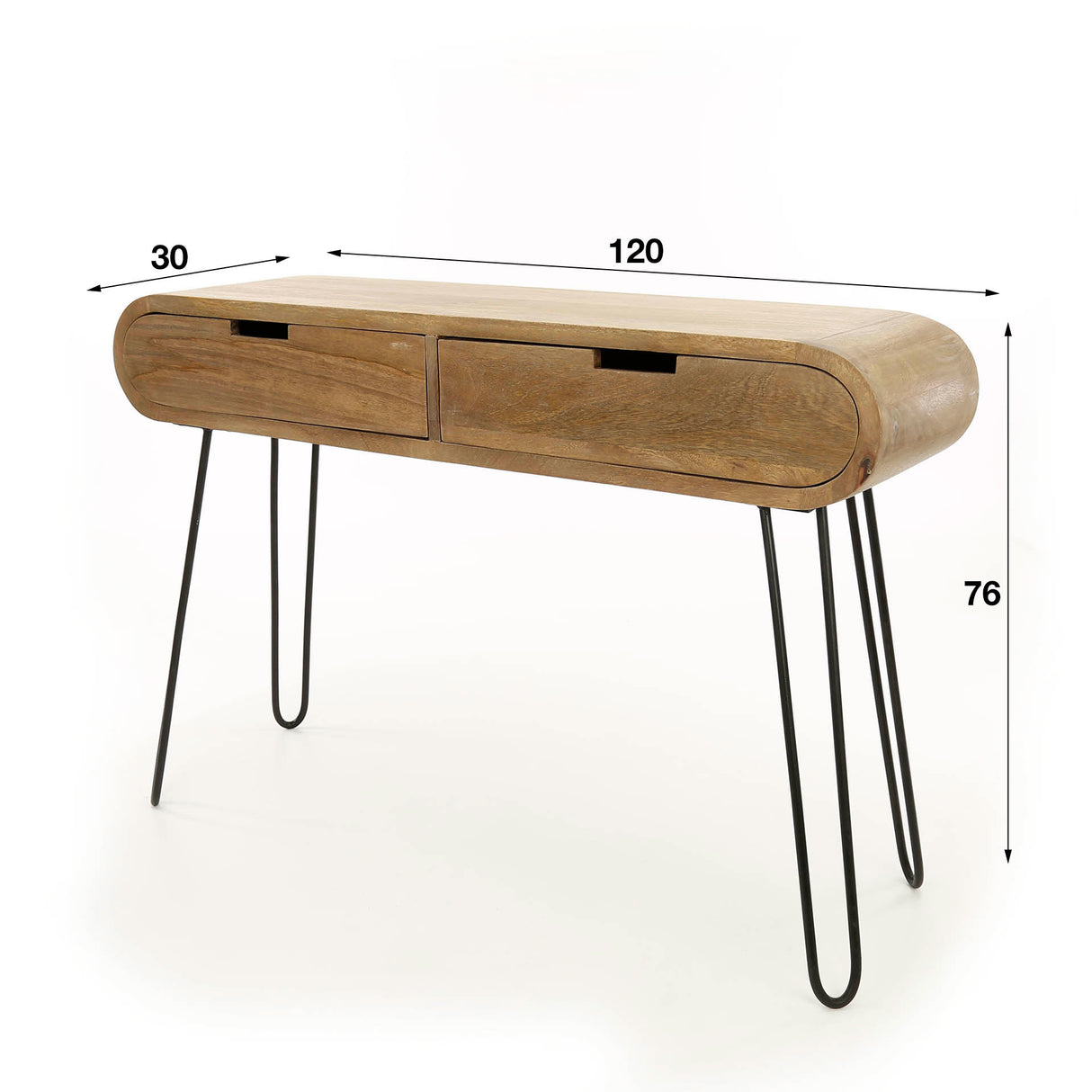 Coiffeuse Jasmine DH Interior Mango LxPxH 124x35x28 Bois de manguier Photo blanche indication des dimensions