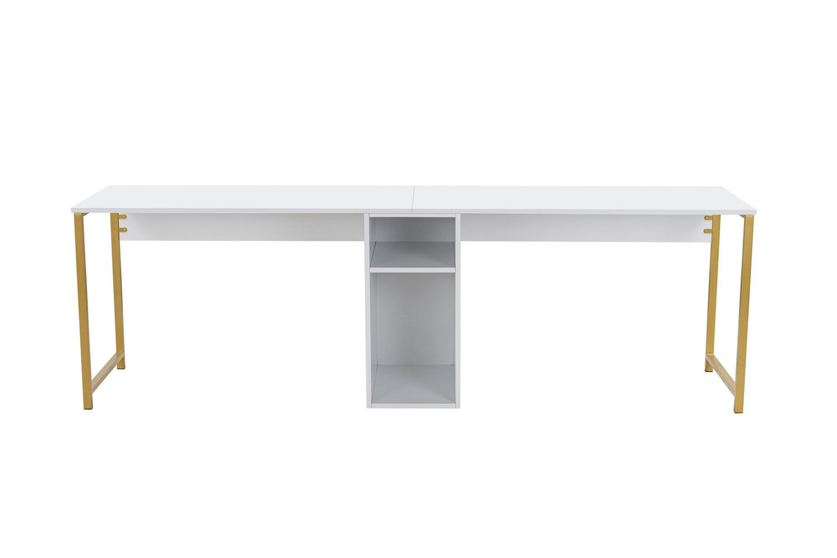 Bureaus - Studie bureau Melamine 240x60 cm Twin Study Desk wit en goud White Gold - Dimehouse