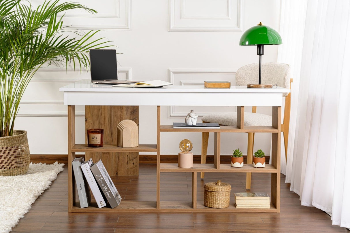 Vesper Bureau d'étude 130x120 cm en pin blanc Mélamine Atlantic Blanc