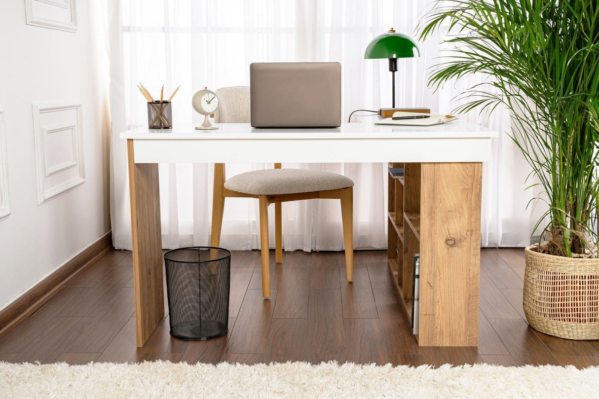 Vesper Bureau d'étude 130x120 cm en pin blanc Mélamine Atlantic Blanc