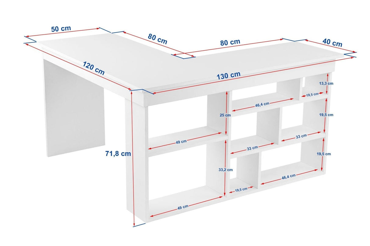 Vesper Bureau d'étude 130x120 cm en pin blanc Mélamine Atlantic Blanc