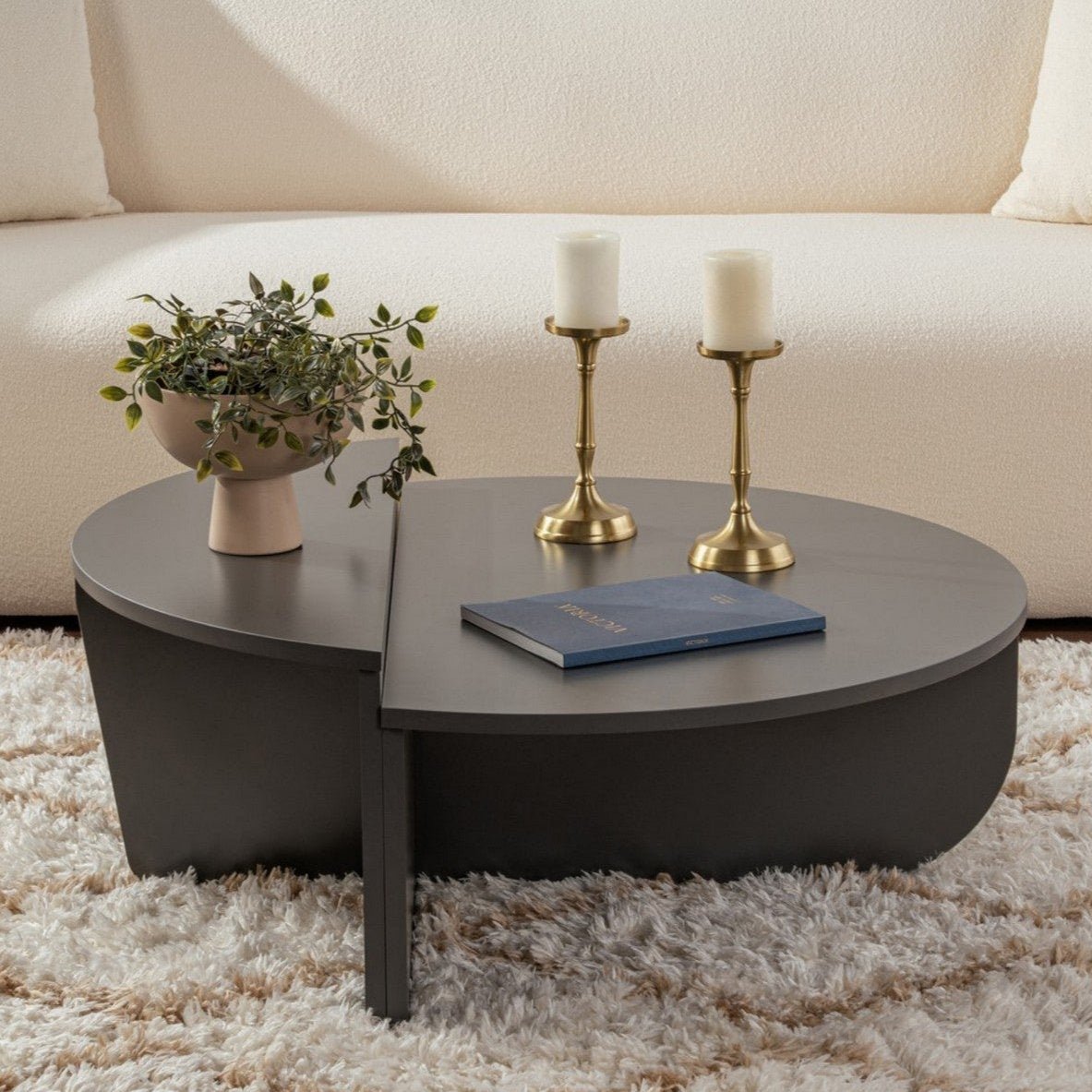 Table basse ronde anthracite en mélamine 85 cm Orin
