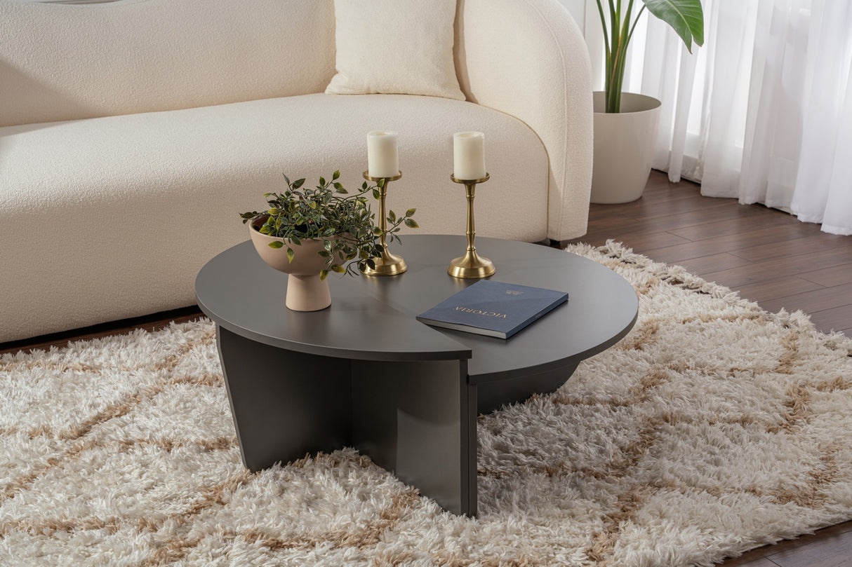 Table basse ronde anthracite en mélamine 85 cm Orin