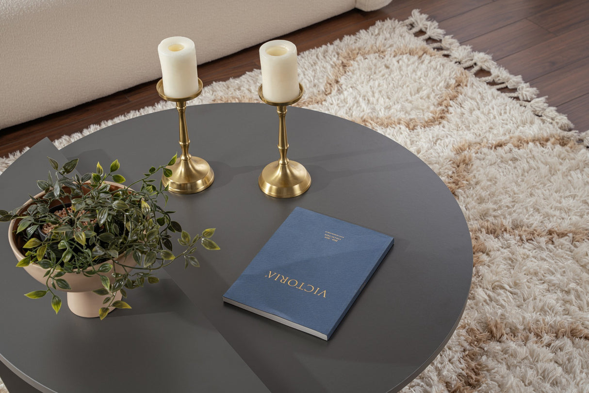 Table basse ronde anthracite en mélamine 85 cm Orin