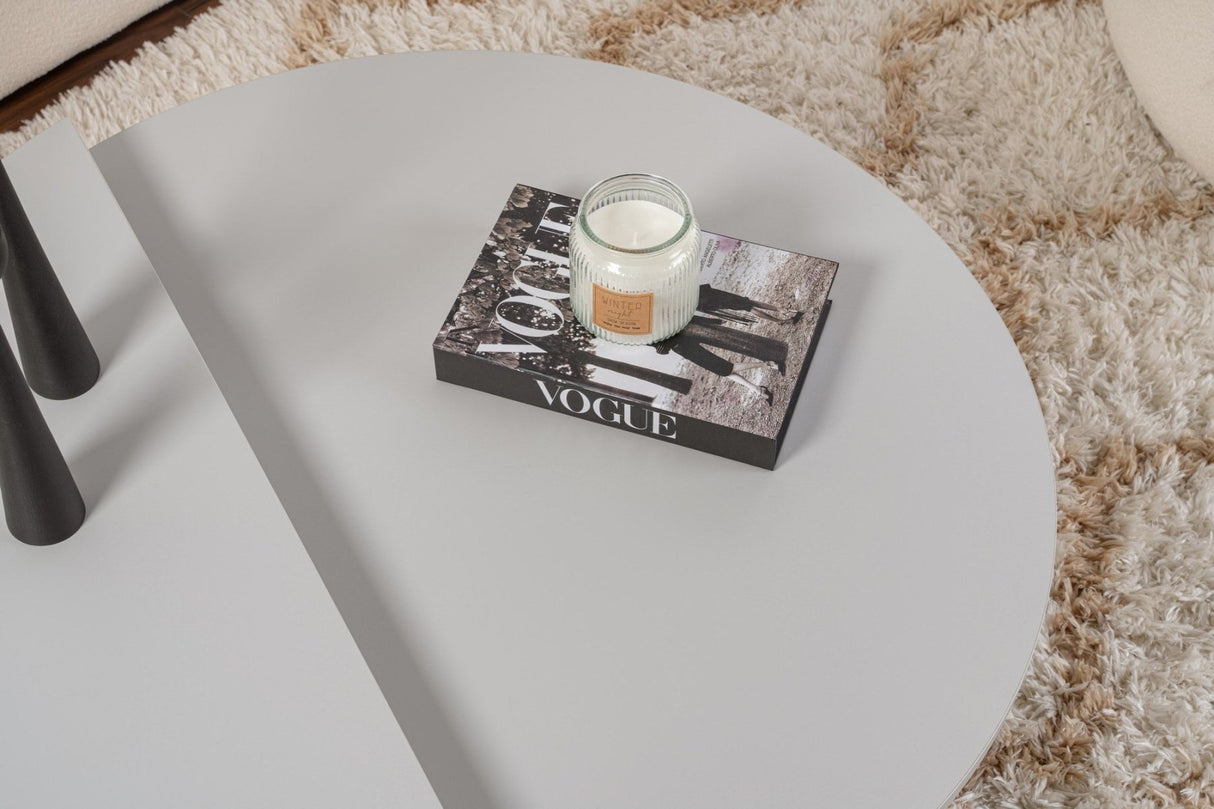 Table basse ronde grise à niveaux en mélamine 90 cm Orin