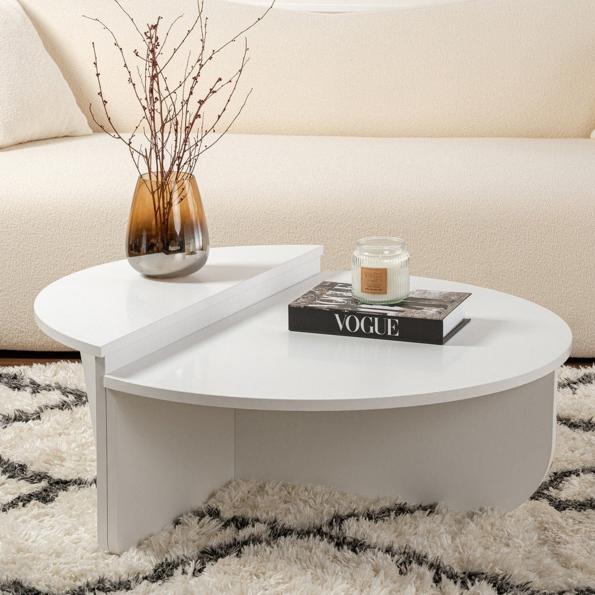 Table basse ronde blanche 85 cm mélamine Orin