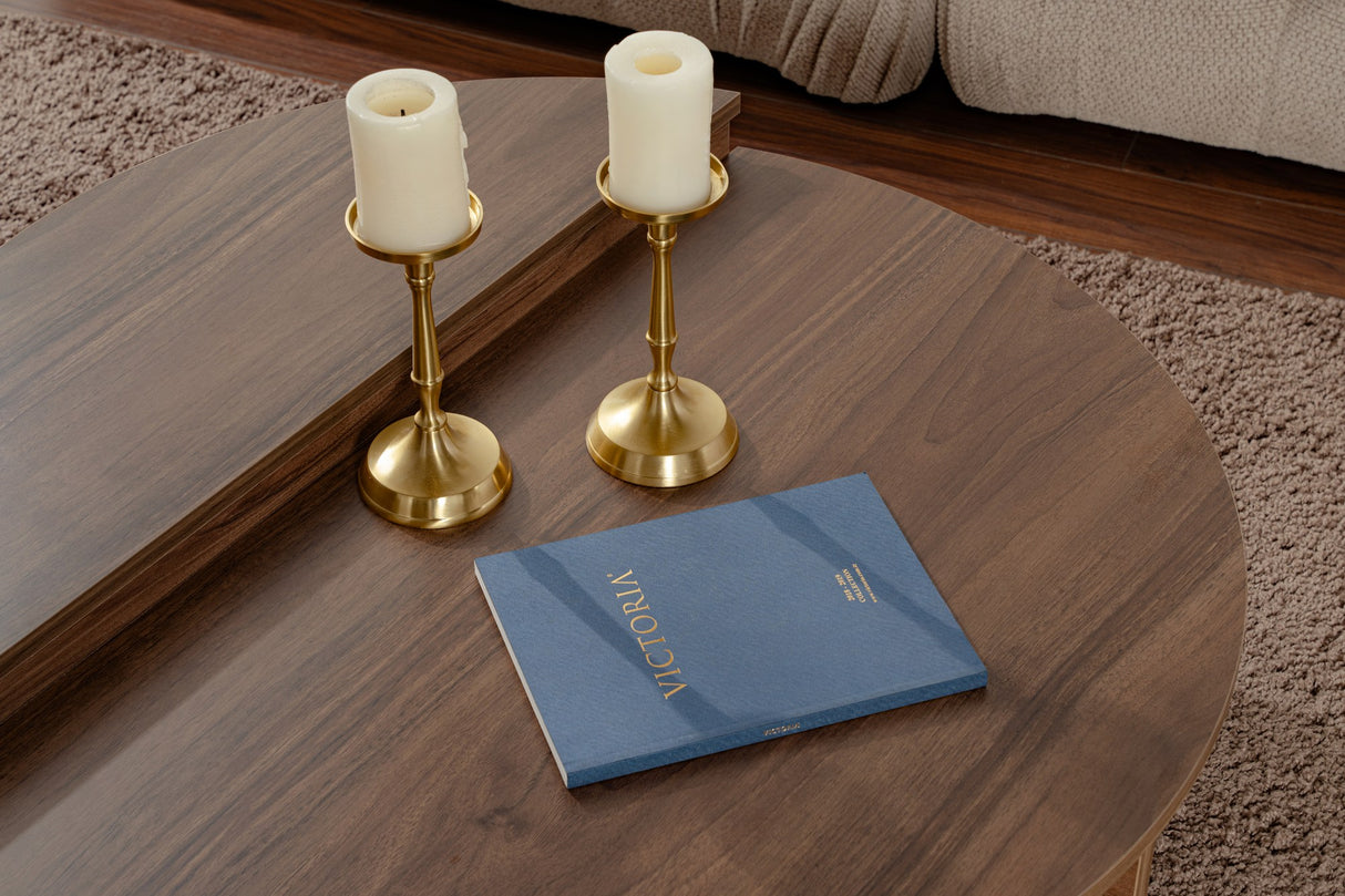 Table basse ronde 85 cm en noyer naturel mélaminé Orin