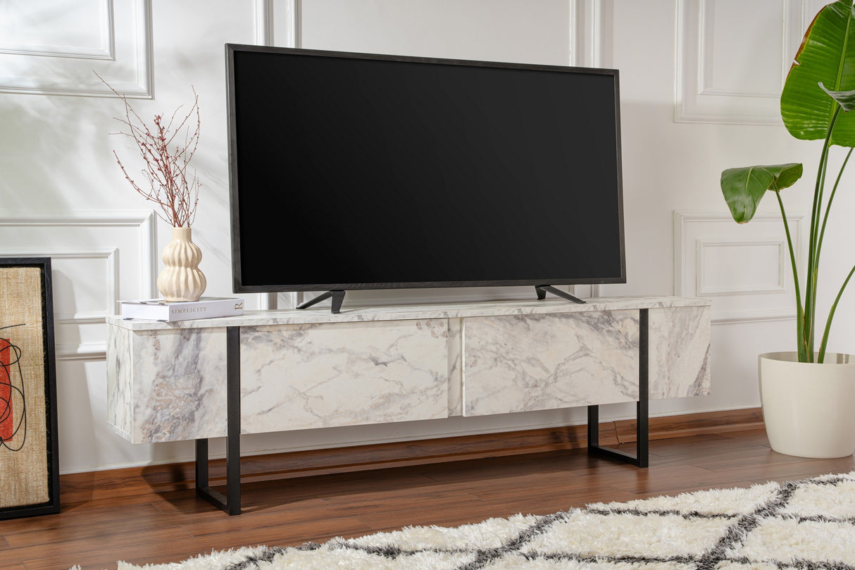 Meuble TV en marbre mélaminé cadre noir Blitz 50x180x29,5 cm