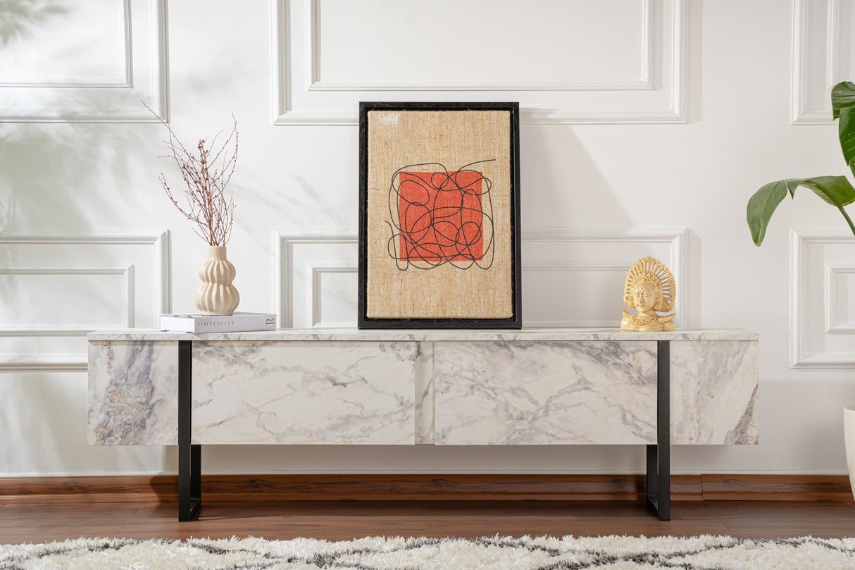 Meuble TV en marbre mélaminé cadre noir Blitz 50x180x29,5 cm