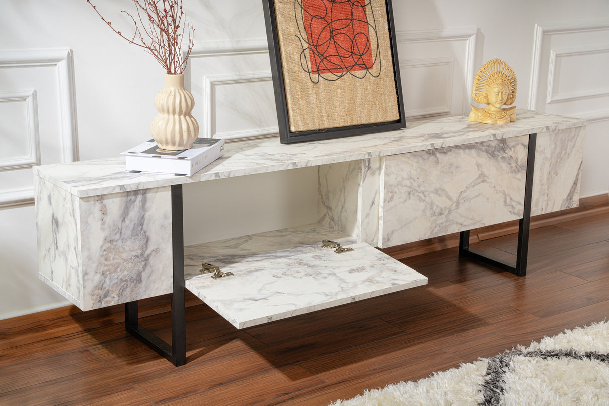 Meuble TV en marbre mélaminé cadre noir Blitz 50x180x29,5 cm