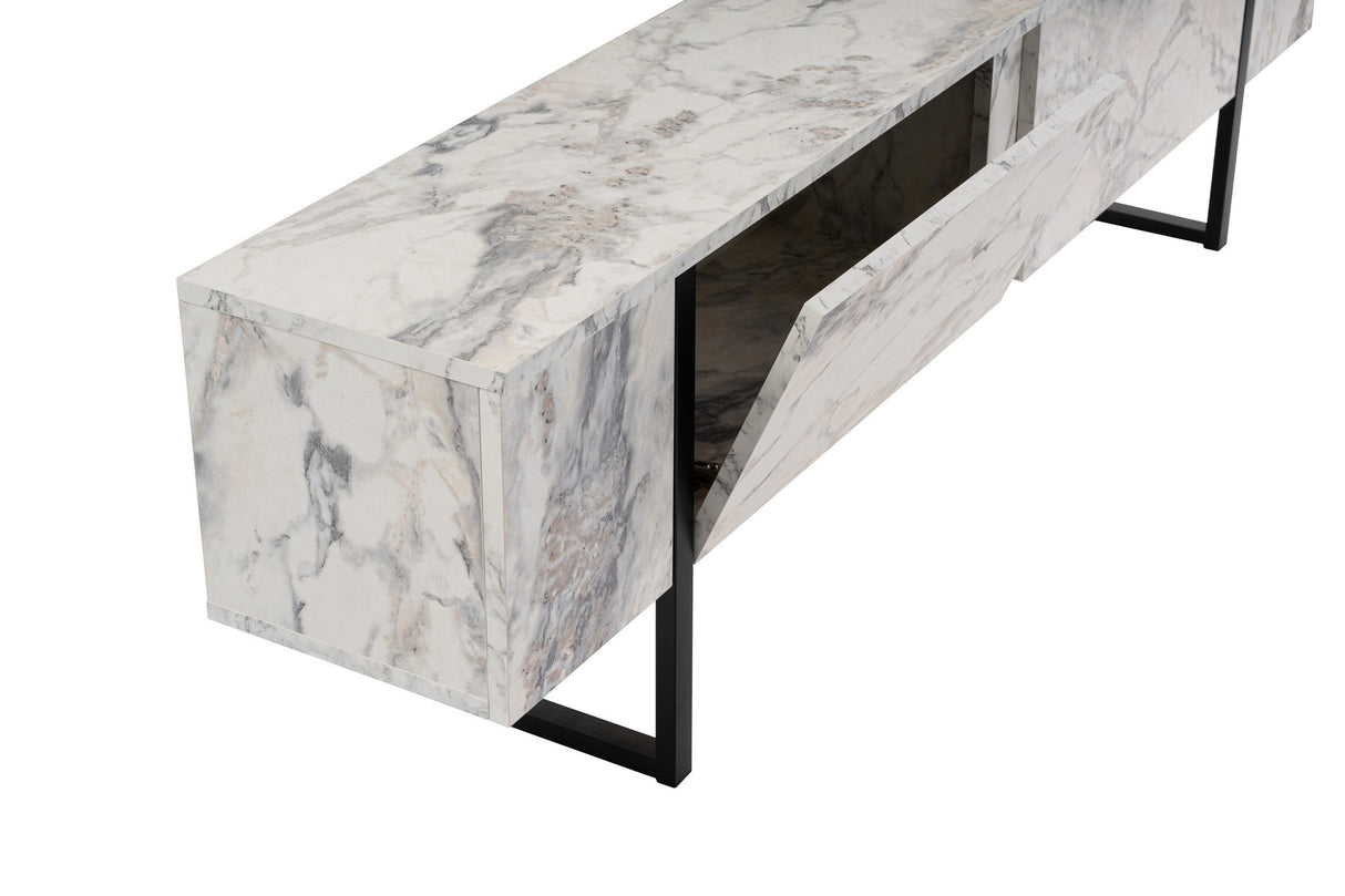 Meuble TV en marbre mélaminé cadre noir Blitz 50x180x29,5 cm