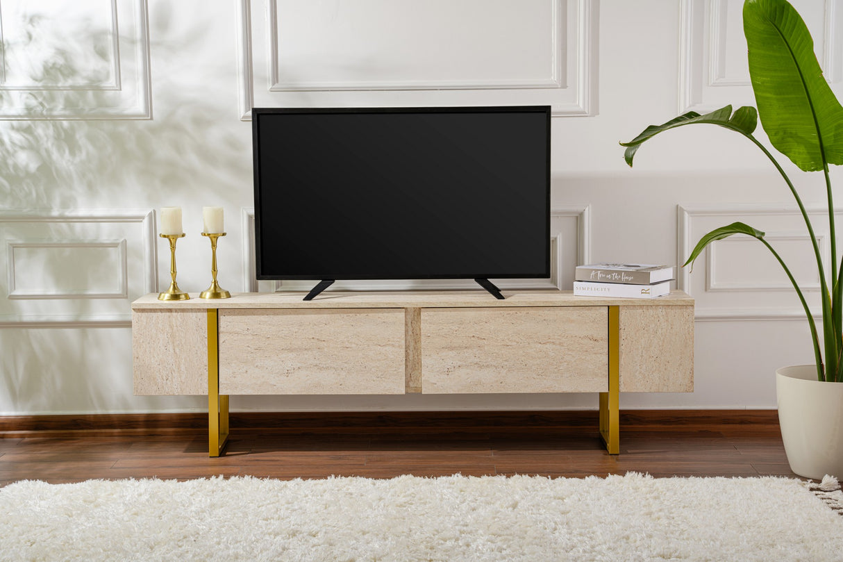 Meuble TV en mélamine beige avec cadre en bois Fouden Blitz 50x180x29,5 cm
