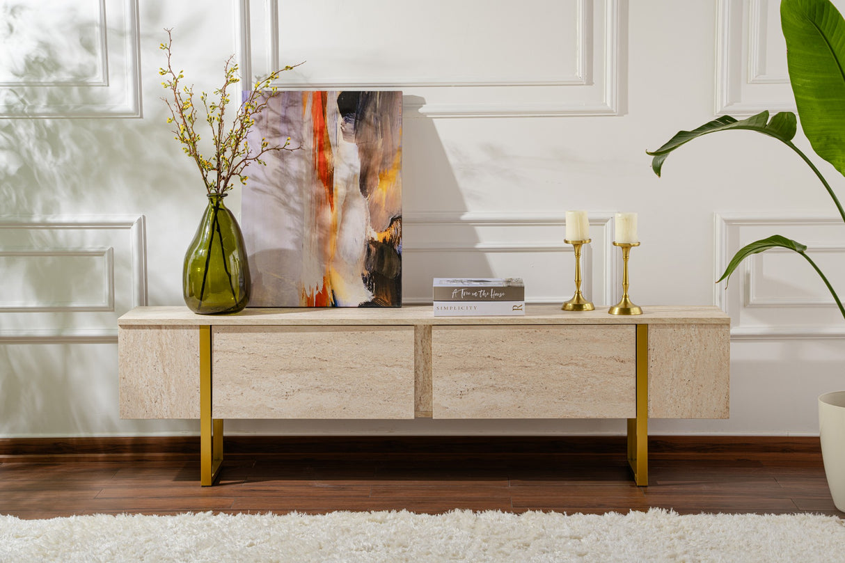 Meuble TV en mélamine beige avec cadre en bois Fouden Blitz 50x180x29,5 cm