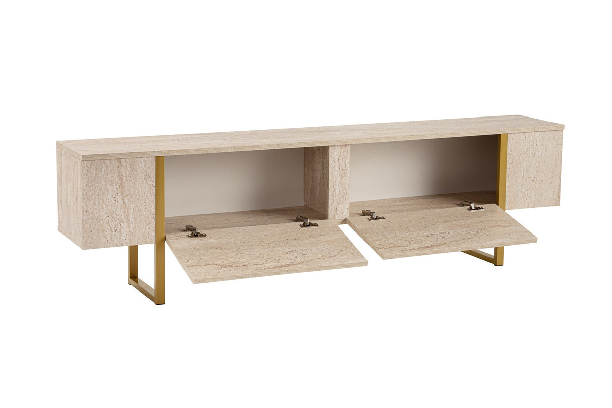 Meuble TV en mélamine beige avec cadre en bois Fouden Blitz 50x180x29,5 cm