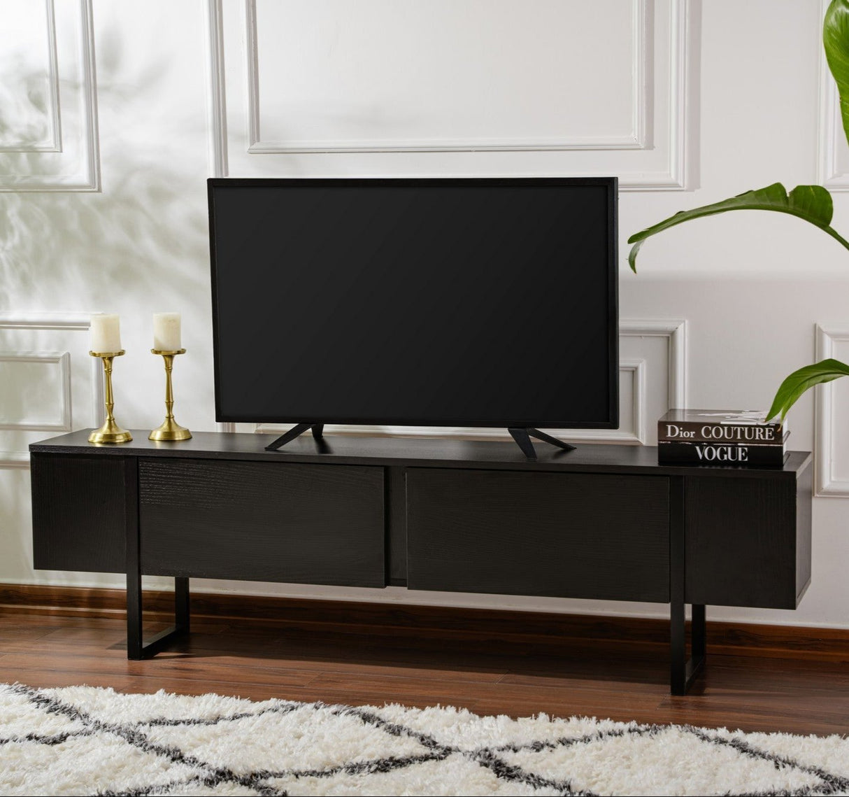 Meuble TV Noir Mélamine Blitz 50x180x29,5 cm