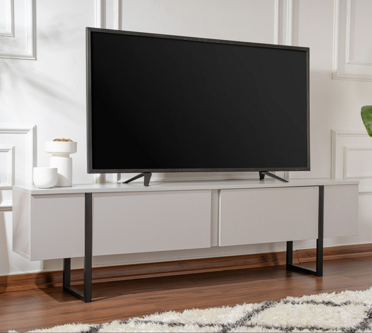 Meuble TV Gris Mélamine Cadre Doré Blitz 50x180x29,5 cm