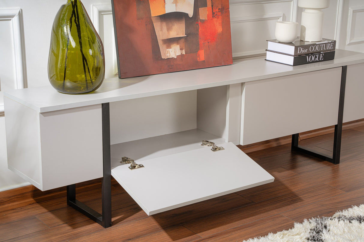 Meuble TV Gris Mélamine Cadre Doré Blitz 50x180x29,5 cm