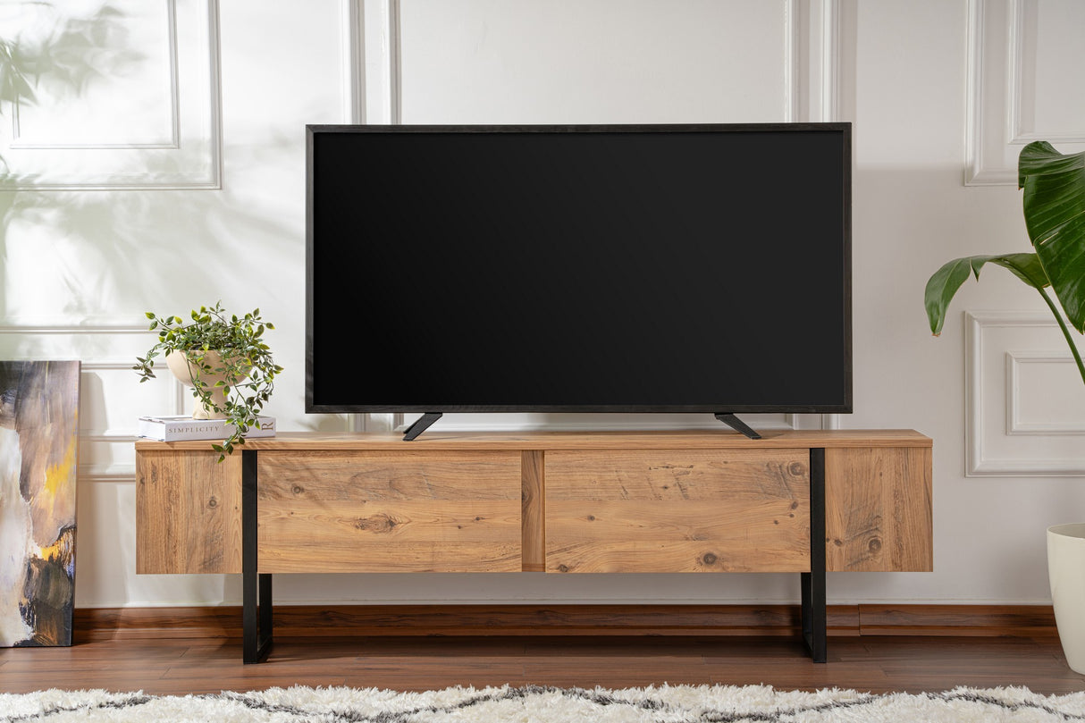 Meuble TV Naturel en Mélamine Cadre Noir Blitz 50x180x29,5 cm