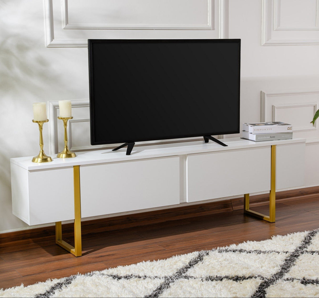 Meuble TV blanc en mélamine Blitz 50x180x29,5 cm