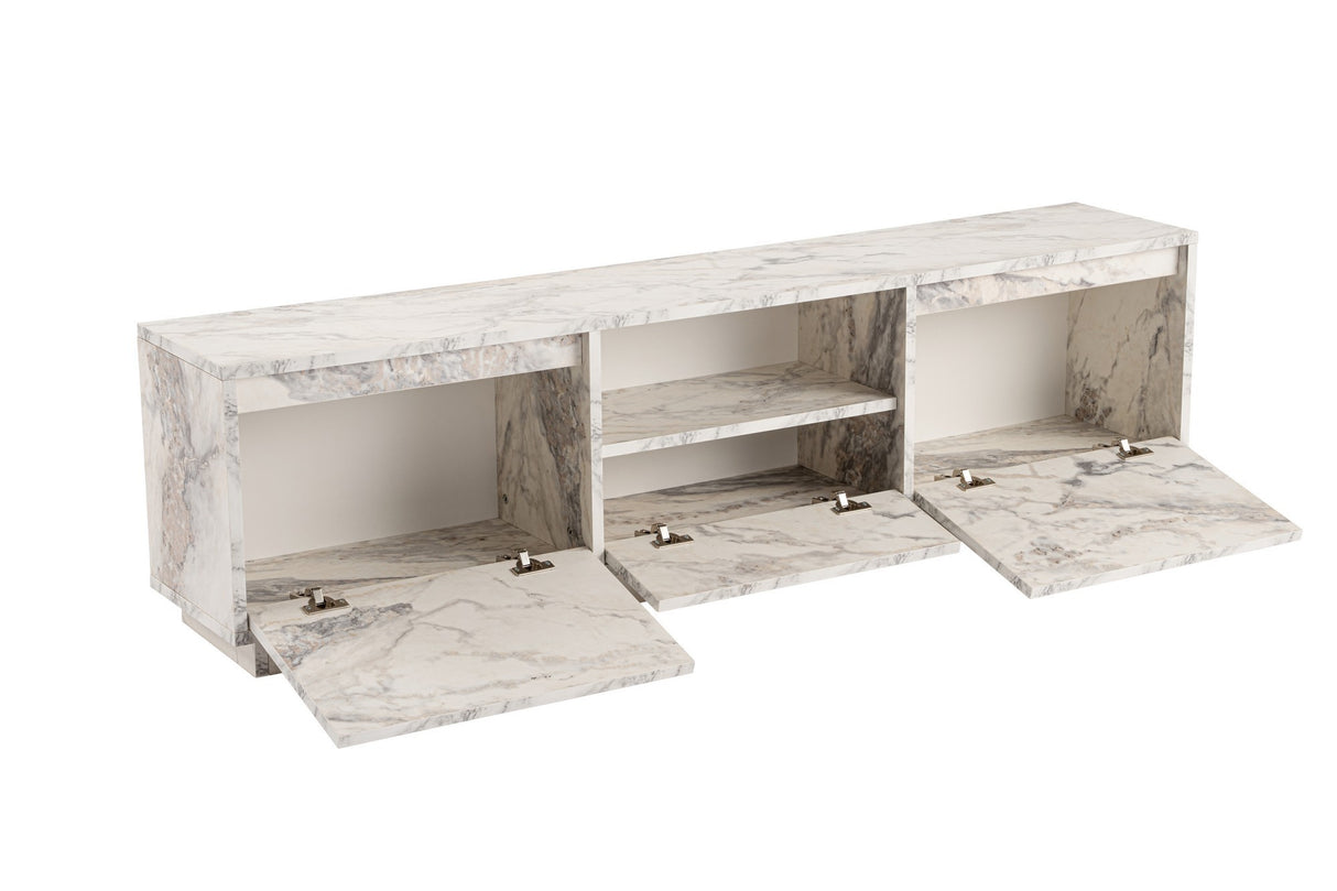 TV Meubels - TV Meubel Marmer Melamine - drie kastjes - 160x42x29,5 cm - Flare - Dimehouse