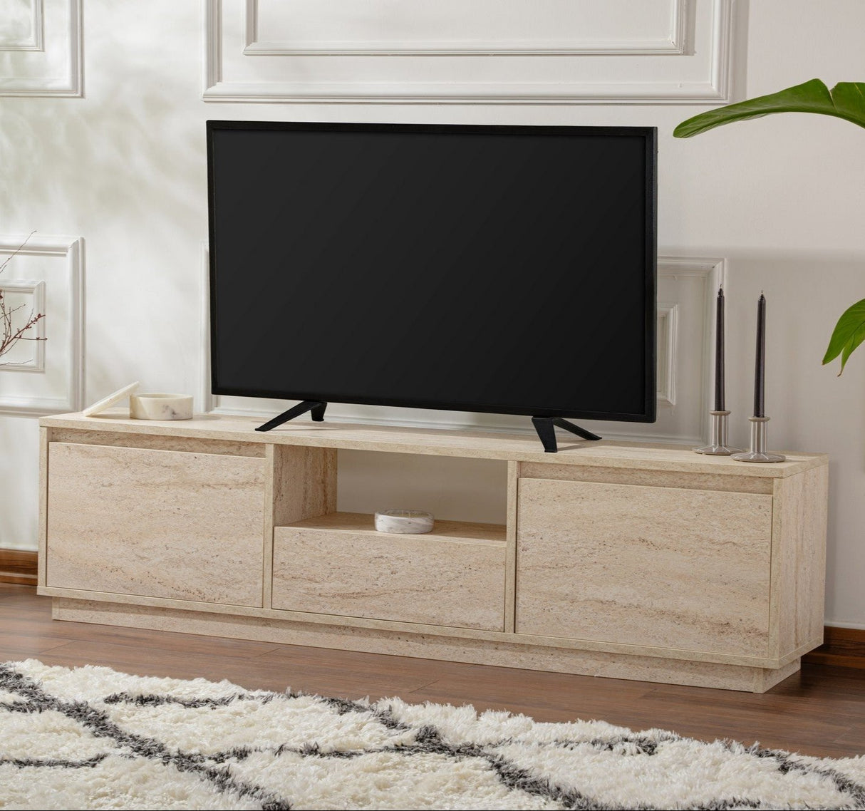 Meuble TV Beige en Mélamine Flare 42x160x29,5 cm