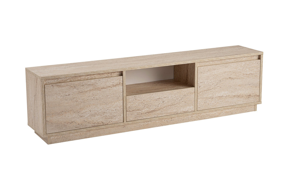 TV Meubels - TV Meubel Japandi Travertin Melamine - drie kastjes - 160x42x29,5 cm - Flare - Dimehouse