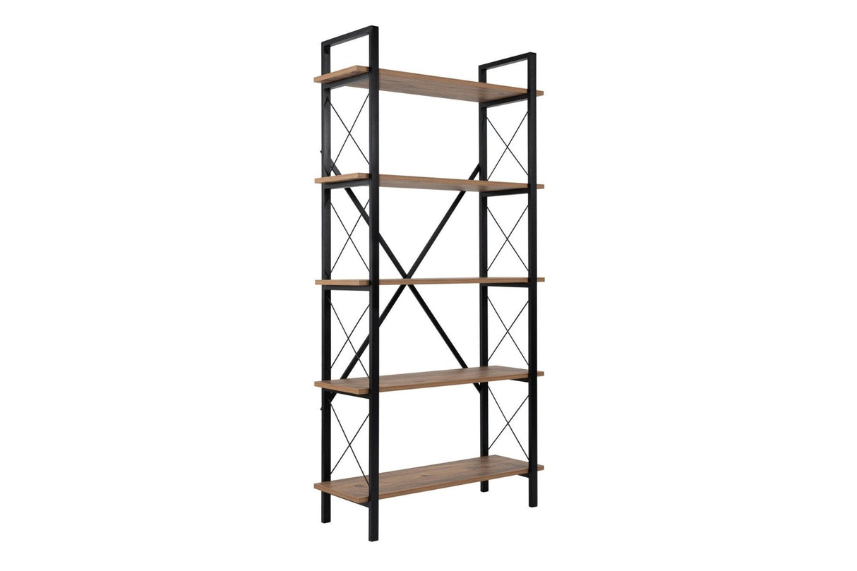 Boekenkasten - Industriële boekenkast dennenhout melamine Ely - zwart frame - 180x90 cm - Dimehouse