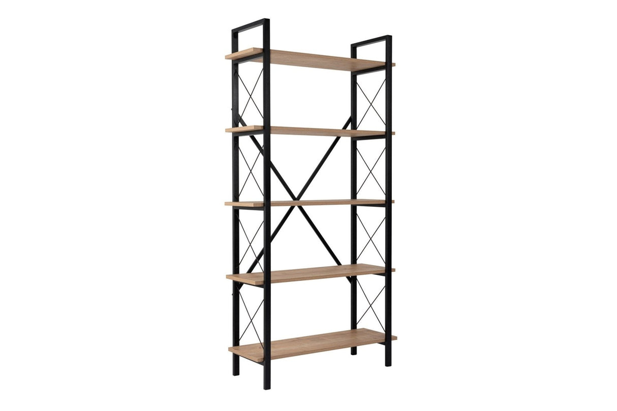 Bibliothèque industrielle chêne mélaminé Ely - structure noire - 180x90 cm
