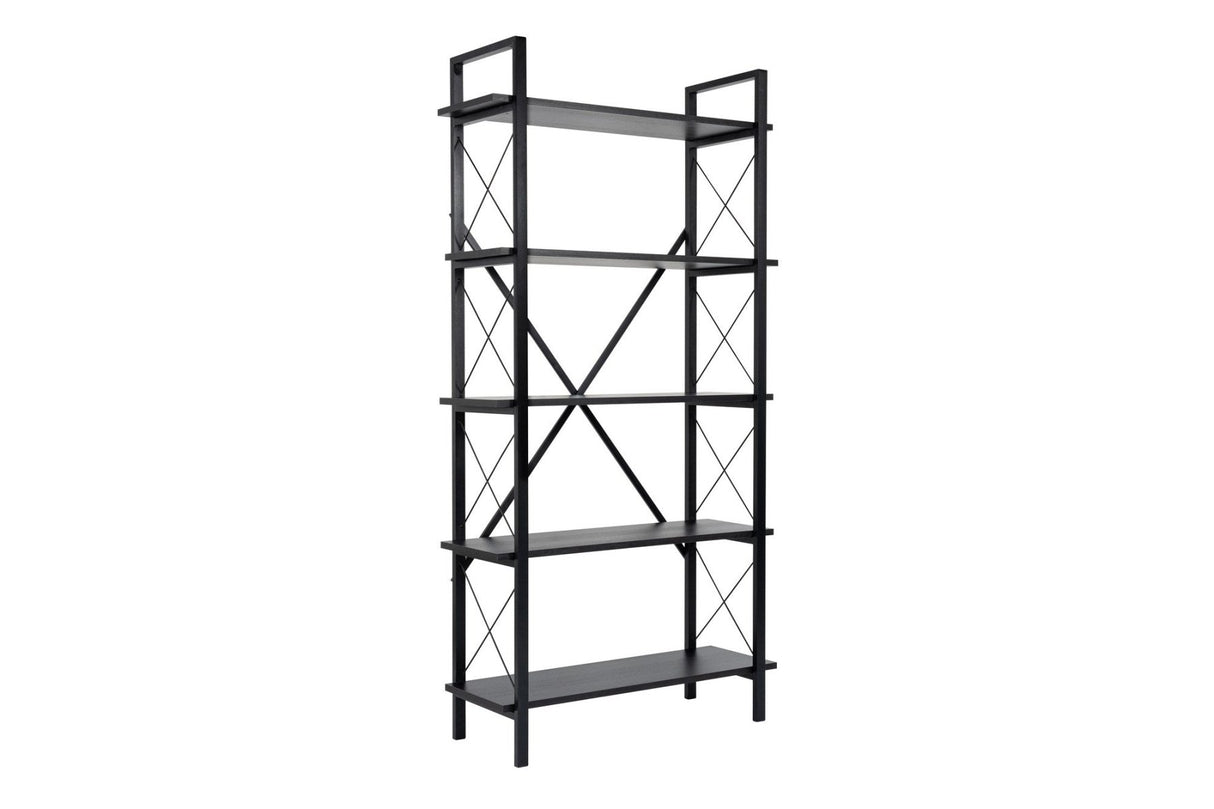 Boekenkasten - Industriële boekenkast zwart melamine Ely - Zwart Frame - 180x90 cm - Dimehouse